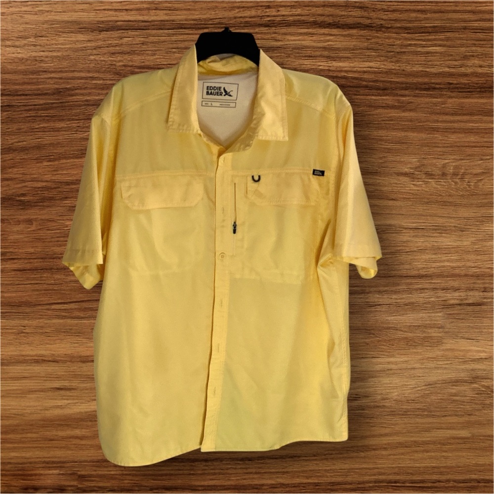 Eddie Bauer Tech Woven Shirt Yellow Men's Size Large Preloved 22’ X 27.’